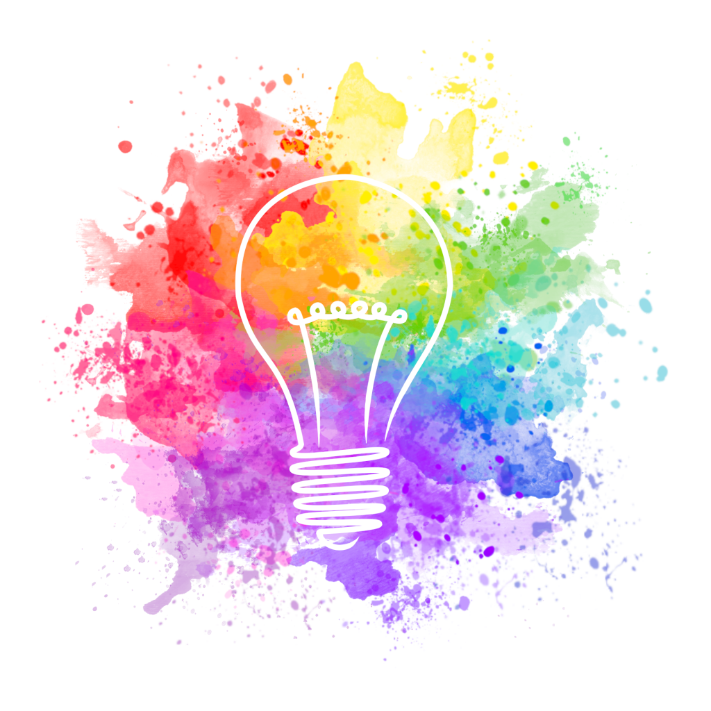 Lightbulb on colorful watersplash background.